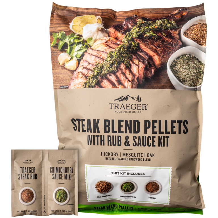 18lb Traeger Steak Blend Pellets & Rub/Sauce Kit